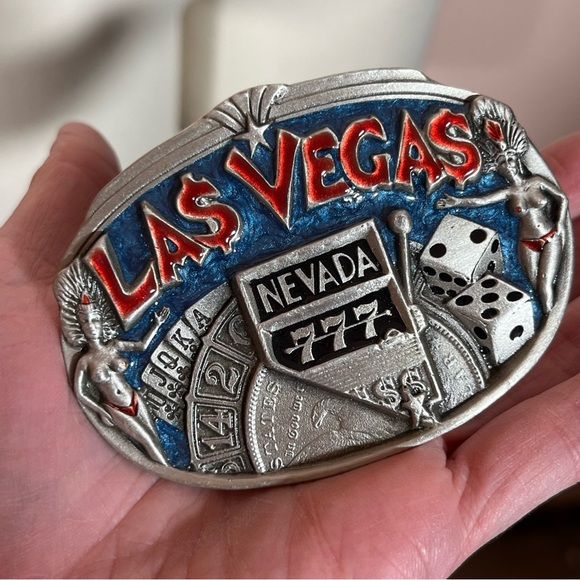 Vintage 1980's Las Vegas Heavy silver western trucker belt buckle made in USA - Picture 4 of 17